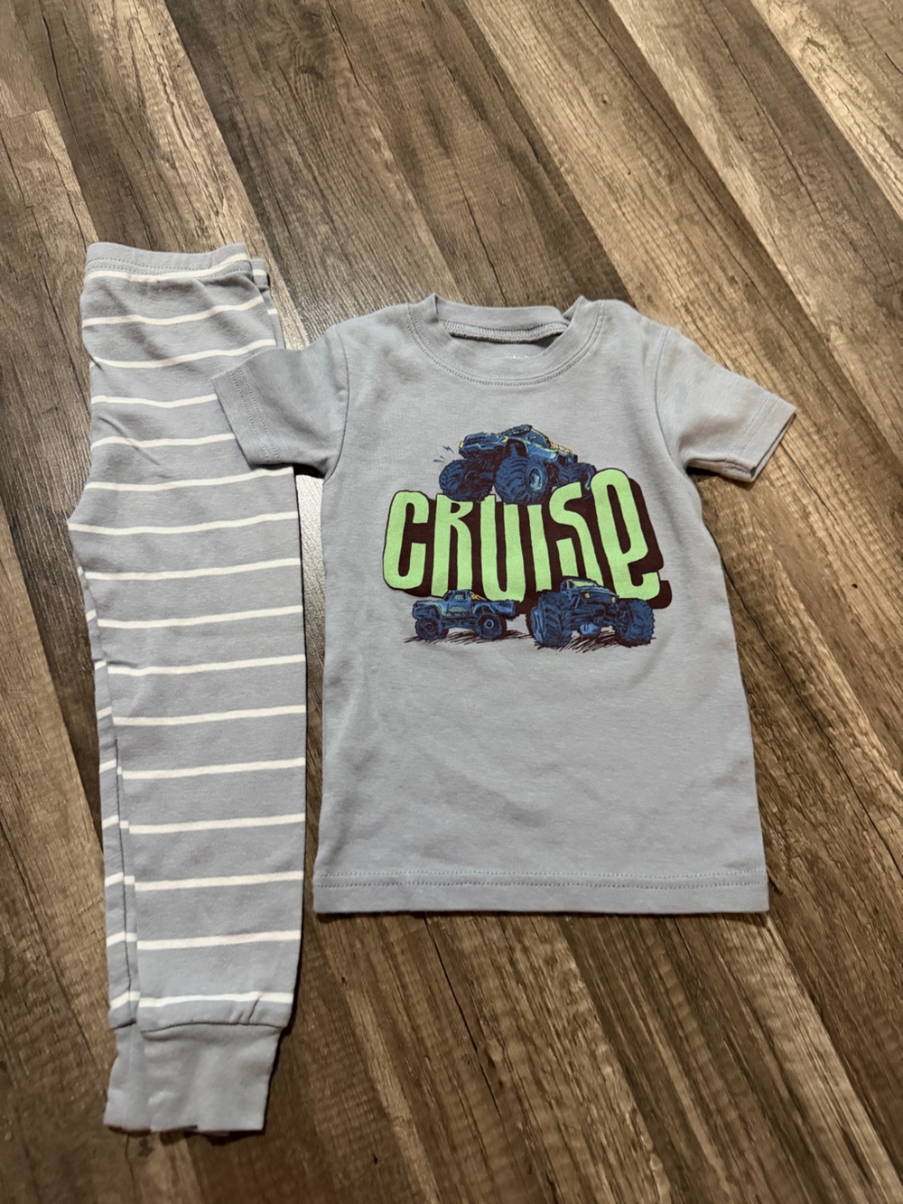 Carter's Light Gray Tee with Green 'CRUSHD' and Blue Monster Truck